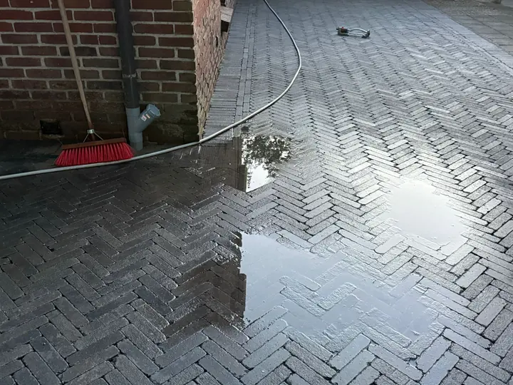 Pad in visgraatverband, nat van de regen